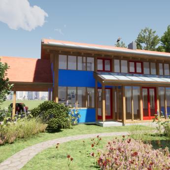Musterhaus in Blau